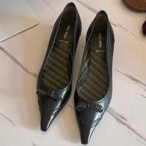 Vintage Miu Miu Black Leather Heels with Bow Detail